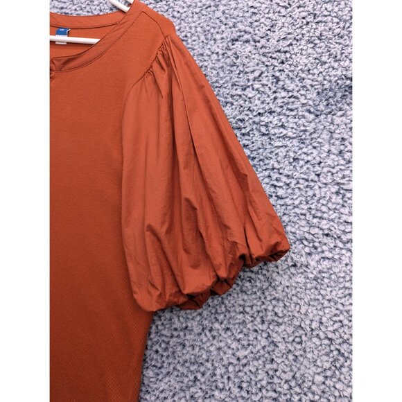 Old Navy Puff Sleeve Ribbed Top Womens 2XL Cottagecore Peasant Boho Burnt Orange - Picture 6 of 13